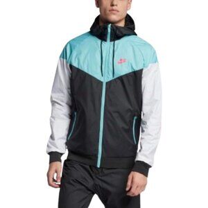 Nike - Windbreaker Jacket Full Zip Colorblock Hood- Blue Black Grey Retro✔